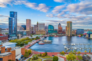 A beautiful aeial photo of the harbor in Glen Burnie, MD.