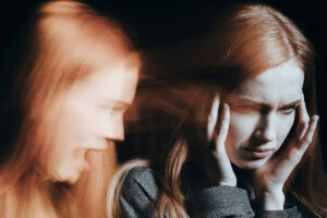 A woman is experiencing schizophrenia symptoms.